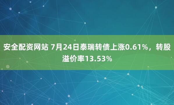 安全配资网站 7月24日泰瑞转债上涨0.61%，转股溢价率13.53%