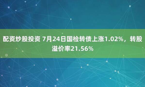 配资炒股投资 7月24日国检转债上涨1.02%，转股溢价率21.56%